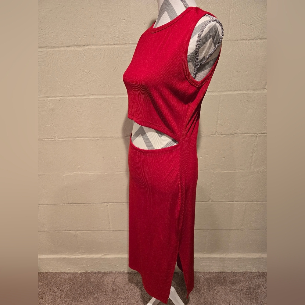 PrettyGarden Dress Womens Large Midi Red Bodycon Dress Sleeveless Knit Cutout. - Picture 3 of 11